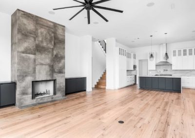 south austin custom home - interior living kitchen fireplace